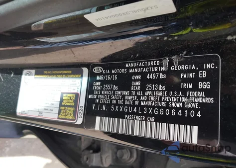 2016 Kia Optima Ex from USA, damaged, VIN 5XXGU4L3XGG064104